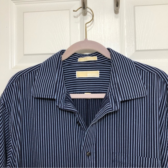 Michael Kors Cotton Blue Stripe Long Sleeve Button Up Dress Shirt 7 1/2 34/35 XL - Picture 2 of 12